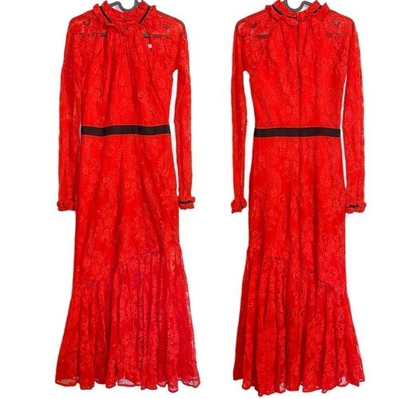 Three Floor Split Tease Lace Midi Dress in Fiery Red 2 - Picture 4 of 8